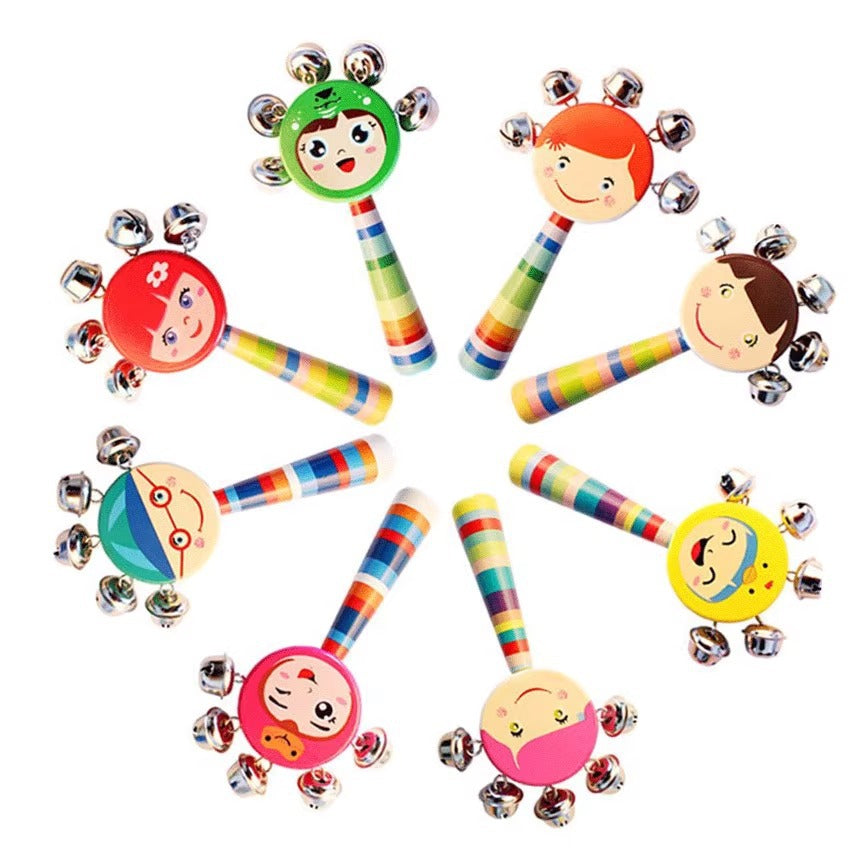 Infant Wooden Cartoon Smiley Face Hand Bell, Wooden String Bell, Bed Bell, Baby Early Education, Educational Toy