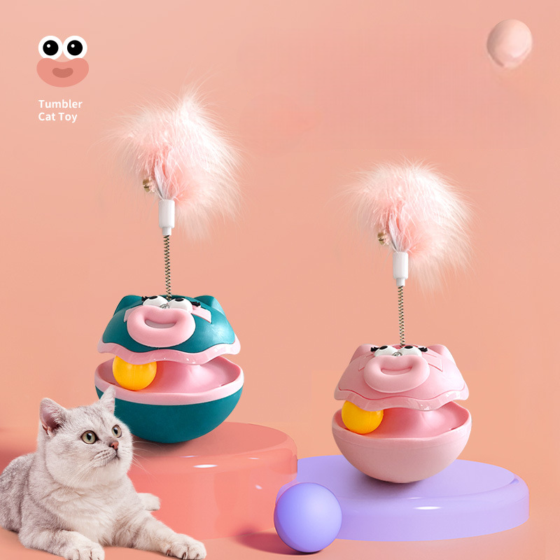 Pet Tumbler Feather Cat Toy, Cat Toy Self-Entertainment Turntable, Cat Boredom Relief Artifact, Cartoon Cat Toy