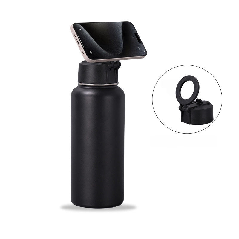 Space Kettle with Magnetic Cover – Stainless Steel Insulated Water Bottle – Design with Mobile Phone Holder – Vacuum Flask