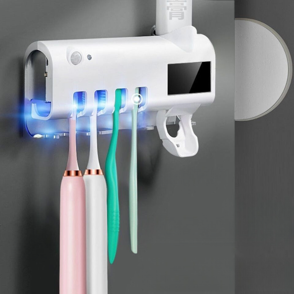 Toothbrush Sterilizer, Punch-Free Wall-Mounted Disinfection Rack, Intelligent Sensor UV Toothbrush Holder, Fully Automatic Toothpaste Squeezer