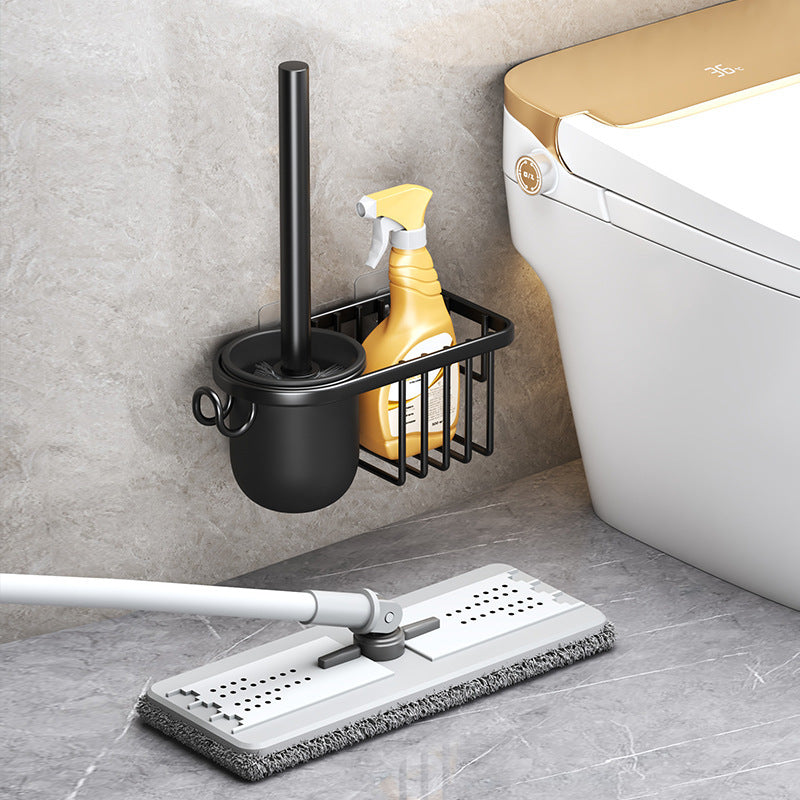 Aluminum Toilet Cleaning Brush, No Dead Angle Bathroom Artifact, Wall-Mounted, Punch-Free Storage Rack
