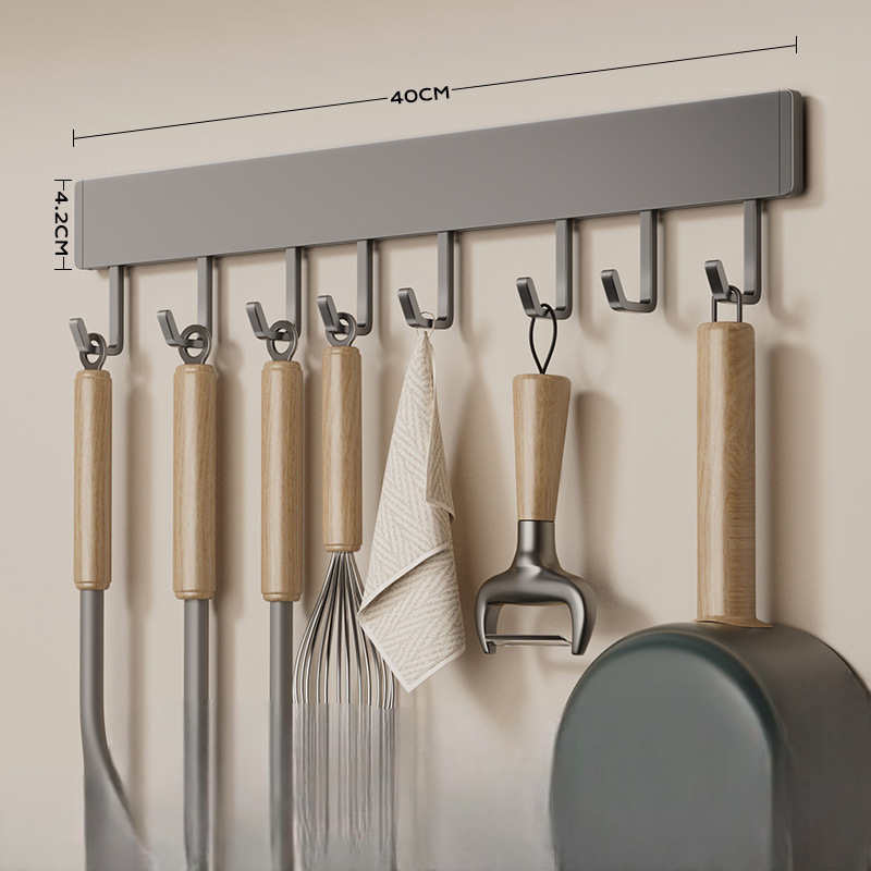 Kitchen Hook Rack, Punch-Free Kitchen Rack Accessories, Wall-Mounted, Multi-Functional Kitchen Utensils, Spoon Shovel Hanging Rod Storage
