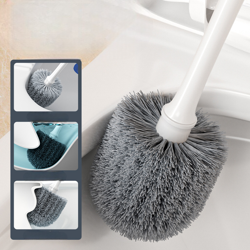 New Household Toilet Brush Set, Long Handle, Wall-Mounted Round Head Cleaning Brush with Base, Bathroom Toilet Brush, Toilet Cleaning