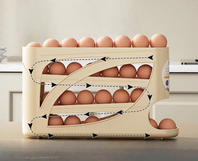 Multi-Layer Rolling Egg Storage Box – Automatic Tilt Design Egg Holder for Refrigerator Side Door – Space-Saving Household Egg Organizer