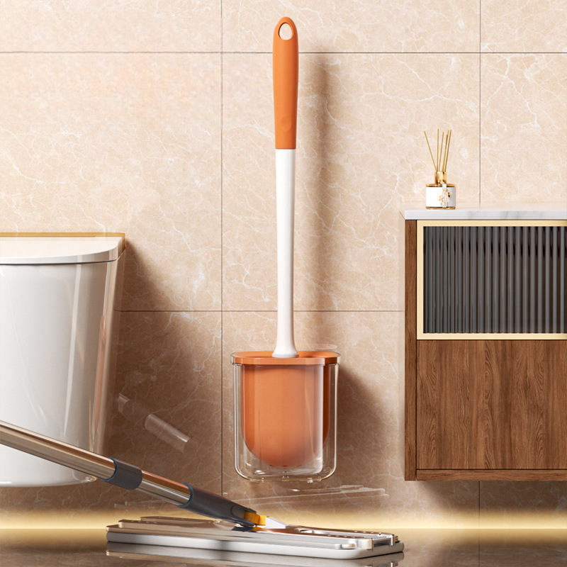 New Household Toilet Brush Set, Long Handle, Wall-Mounted Round Head Cleaning Brush with Base, Bathroom Toilet Brush, Toilet Cleaning