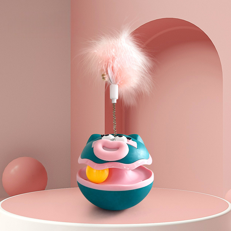 Pet Tumbler Feather Cat Toy, Cat Toy Self-Entertainment Turntable, Cat Boredom Relief Artifact, Cartoon Cat Toy