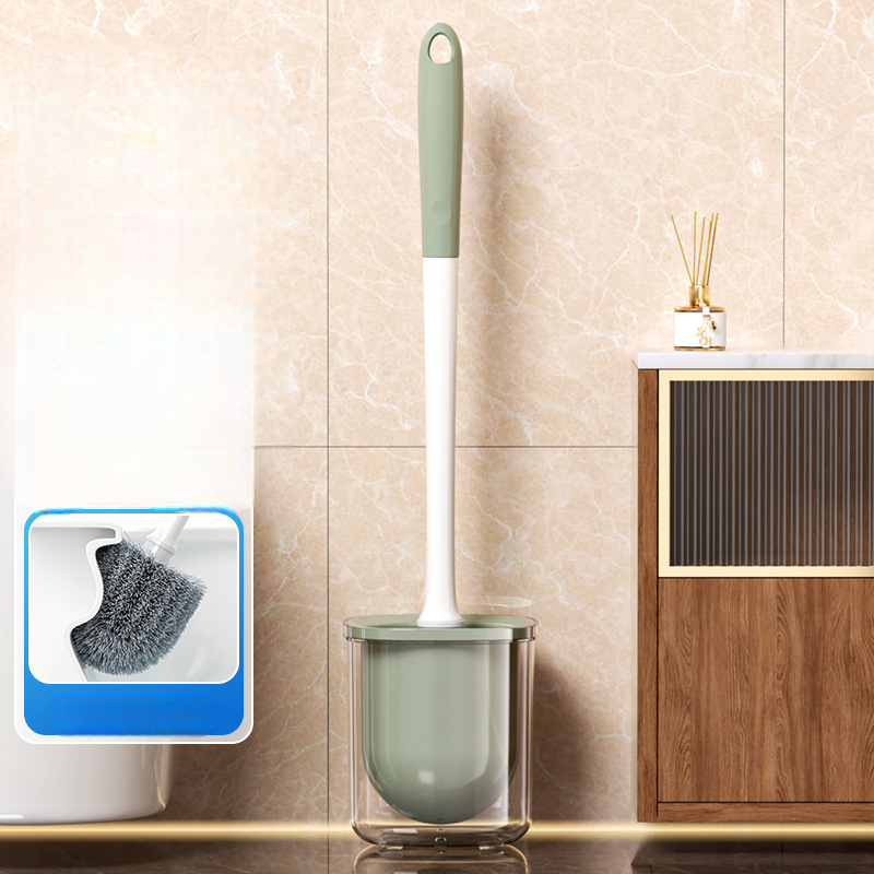 New Household Toilet Brush Set, Long Handle, Wall-Mounted Round Head Cleaning Brush with Base, Bathroom Toilet Brush, Toilet Cleaning