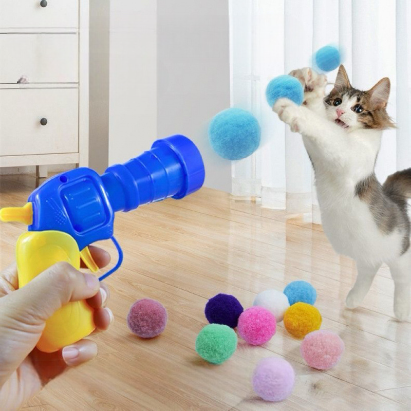 Cat Toy Plush Ball Launcher, Cat Cat Hair Ball, Catapult Toy Gun, Pet Self-Entertainment Toy, Ball Supplies