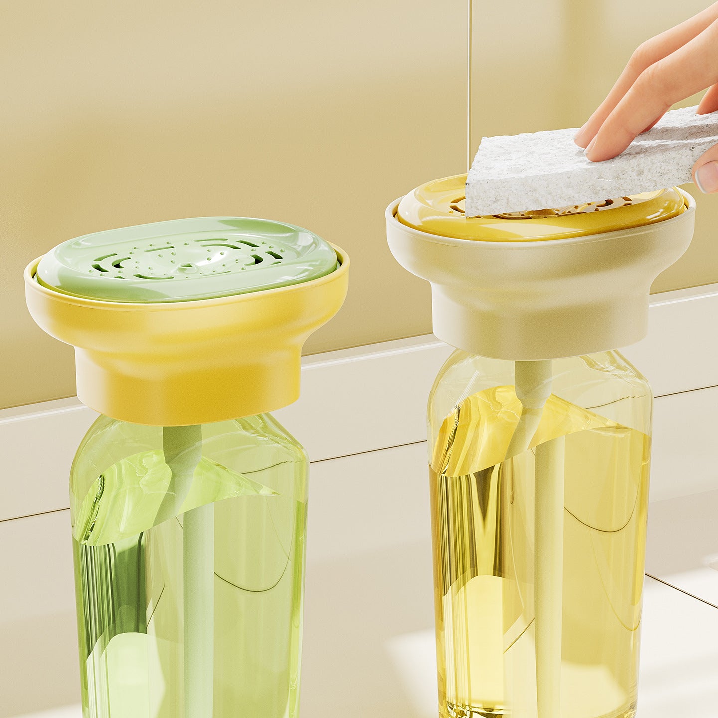 2-in-1 Dish Soap Dispenser with Sponge Holder – Kitchen Sink Detergent Presser Pump for Hand Soap & Dishwashing Liquid – Household Cleaning Tool