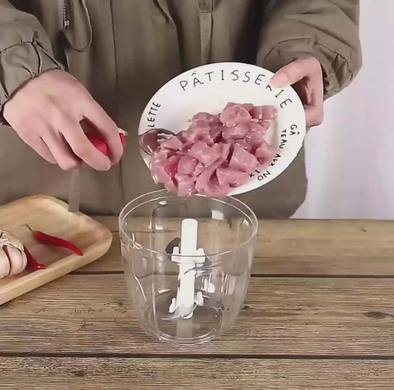 Multi-Function Vegetable Cutter, Manual Meat Grinder And Garlic Press For Home Cooking