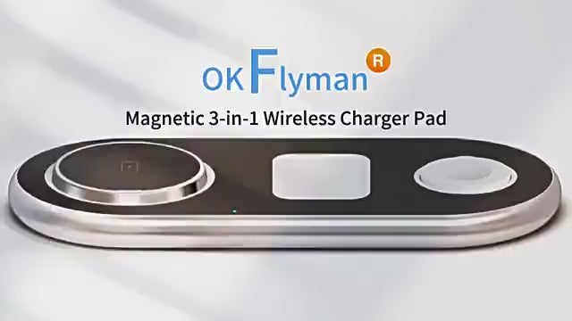 Wireless Charger, Foldable Magnetic Three-in-One Charger, Mobile Phone Charging, Metal Phone Holder