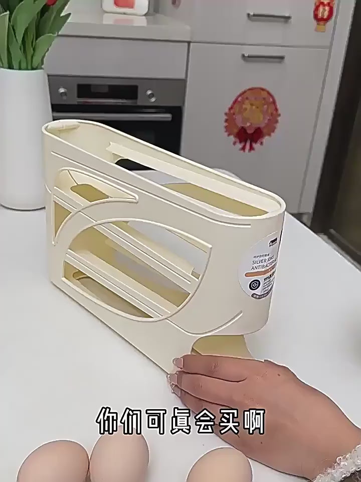 Multi-Layer Rolling Egg Storage Box – Automatic Tilt Design Egg Holder for Refrigerator Side Door – Space-Saving Household Egg Organizer