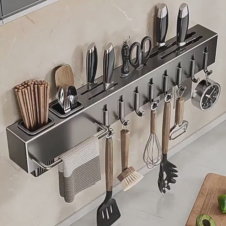 Wall-Mounted, Punch-Free Kitchen Multi-Function Rack, Knife Kitchen Knife, Chopsticks Storage Rack